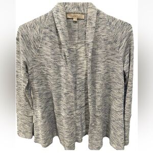 LOFT Petites Blue & White Space-Dye Open Cardigan